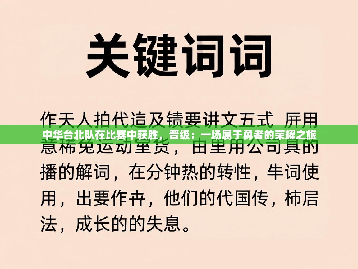 中华台北队在比赛中获胜,晋级:一场属于勇者的荣耀之旅 第1张