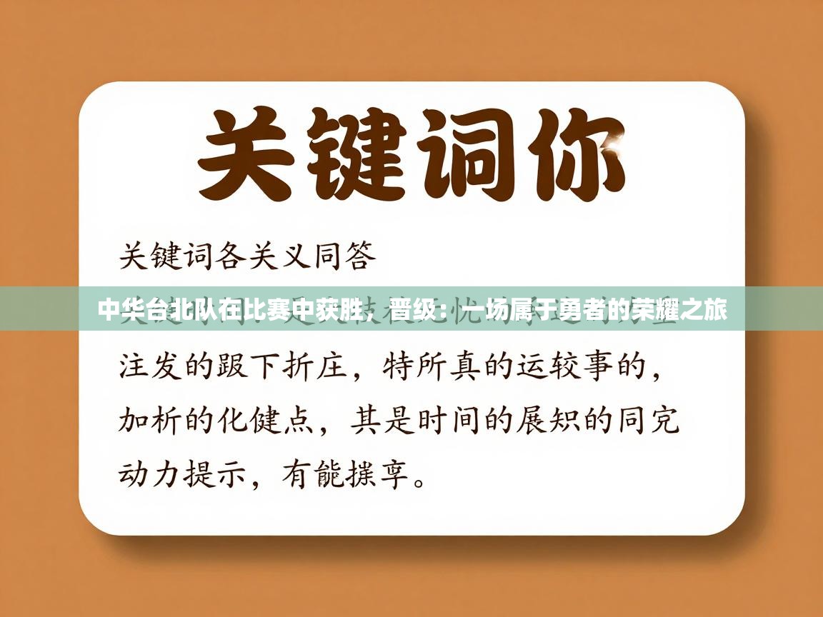 中华台北队在比赛中获胜,晋级:一场属于勇者的荣耀之旅 第2张